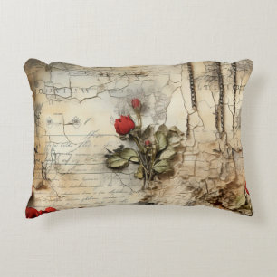 Antique Love Letter Calligraphy Floral Decorative Cushion
