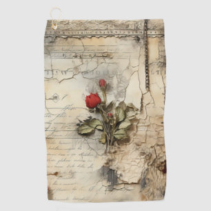 Antique Love Letter Calligraphy Floral Golf Towel