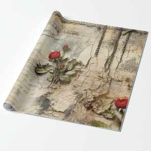 Antique Love Letter Calligraphy Floral Wrapping Paper