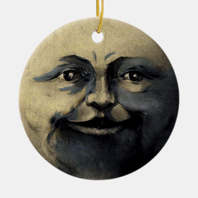 Antique Magical Moon Face Ceramic Ornament (Front)