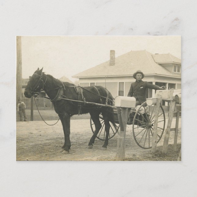 Antique Mail Buggy Postman Delivering Mail Photo Postcard (Front)