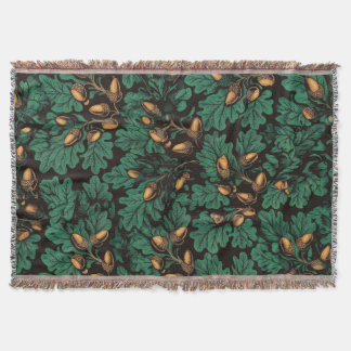 Antique Malachite Oak Acorns Throw Blanket