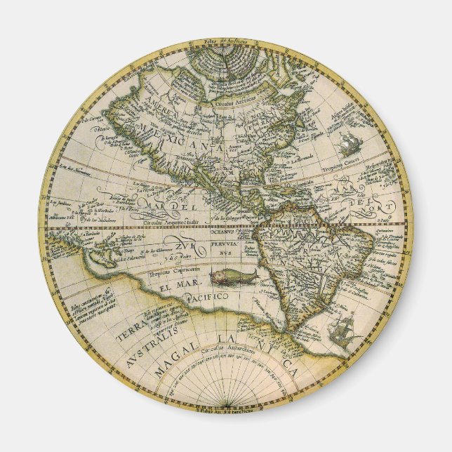 Antique Map, 1596, America Sive Novus Orbis Magnet (Front)