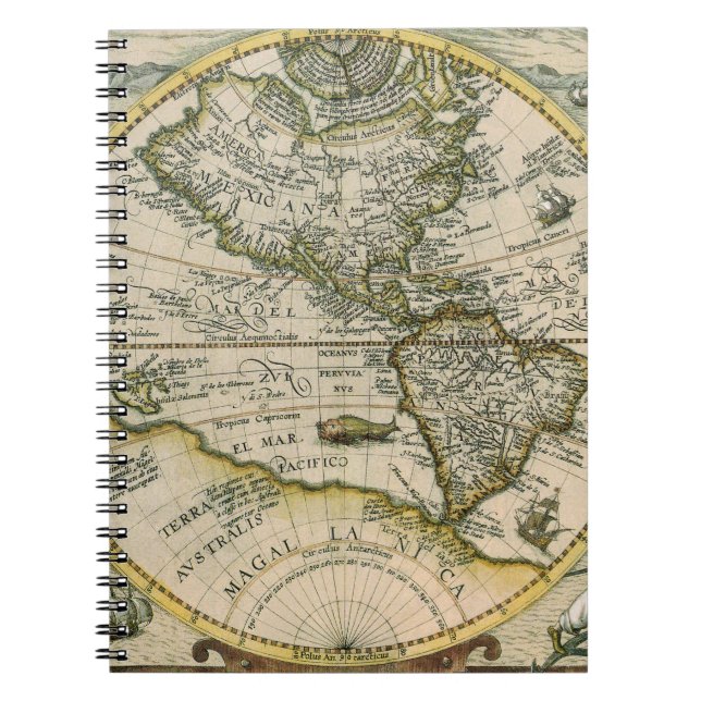 Antique Map, 1596, America Sive Novus Orbis Notebook (Front)