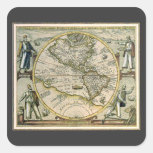 Antique Map, 1596, America Sive Novus Orbis Square Sticker