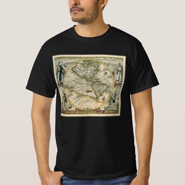 Antique Map, 1596, America Sive Novus Orbis T-Shirt (Front)