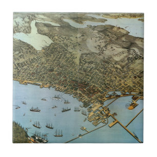 Antique Map Aerial View City of Seattle Washington Ceramic Tile