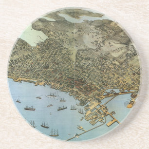 Antique Map Aerial View City of Seattle Washington Coaster