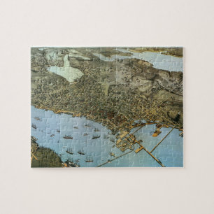 Antique Map Aerial View City of Seattle Washington Jigsaw Puzzle