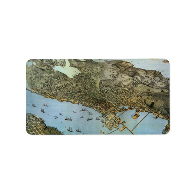 Antique Map Aerial View City of Seattle Washington Label (Front)