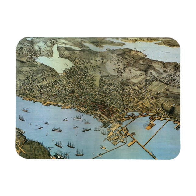 Antique Map Aerial View City of Seattle Washington Magnet (Horizontal)