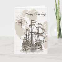 Antique Map and Sailboat Birthday