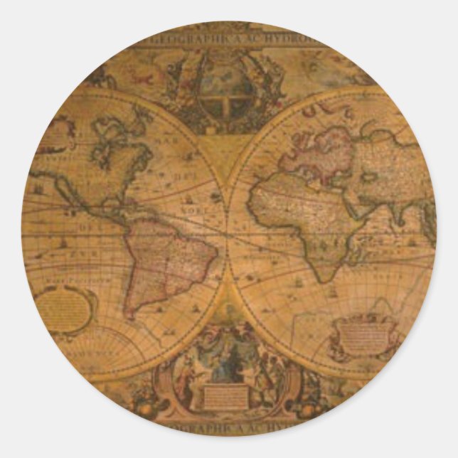 ANTIQUE MAP CLASSIC ROUND STICKER (Front)