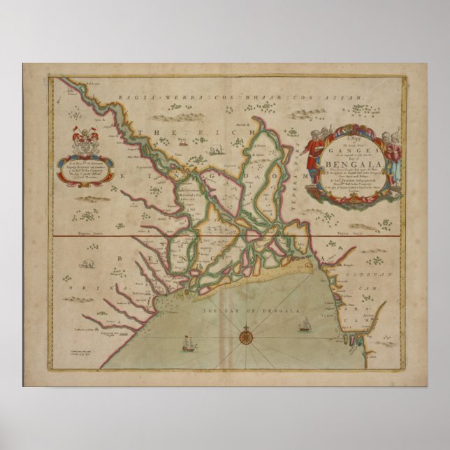 Antique Map Ganges River / India, Poster Print (Front)
