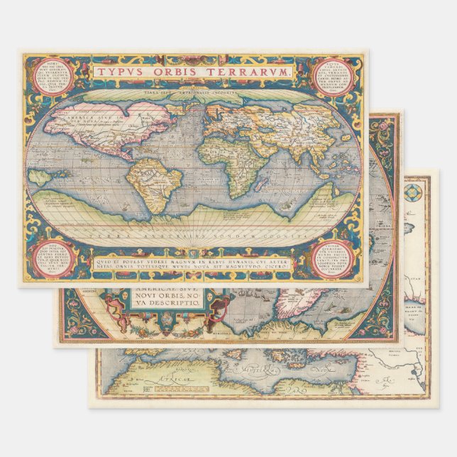 Antique Map Heavy Weight Decoupage Wrapping Paper  (Set)