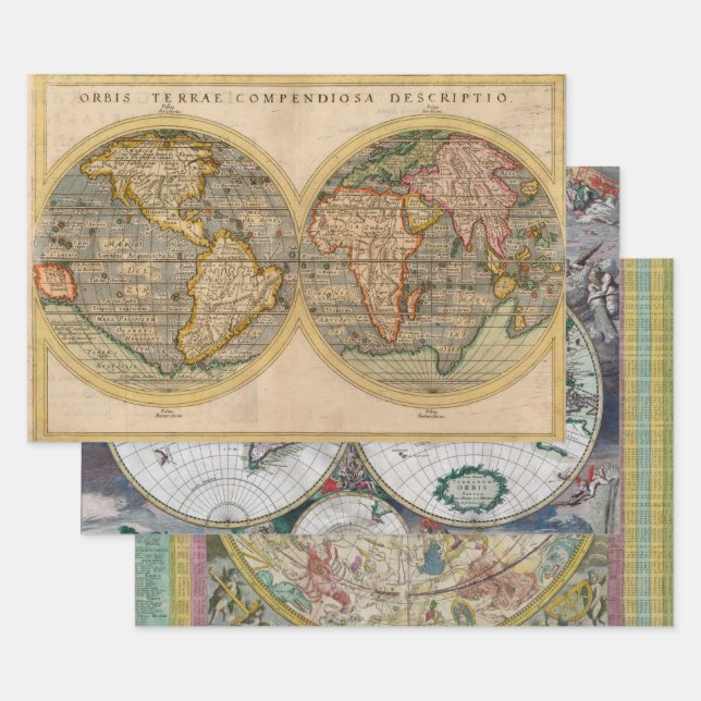 Antique Map Heavy Weight Decoupage Wrapping Paper  (Set)