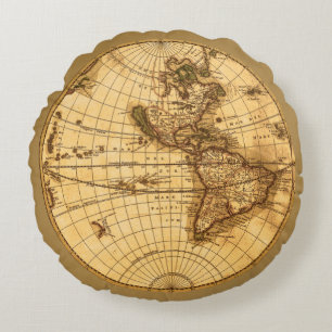 Antique Map in Sepia Colours Round Cushion