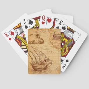 antique map, navigation, travel, sailing ship playing cards
