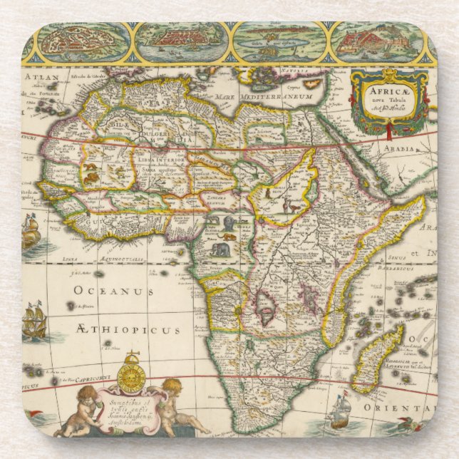 Antique Map of Africa by Hondius and Jansson Coaster (Front)