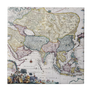 Antique Map of Asia 1696 Ceramic Tile