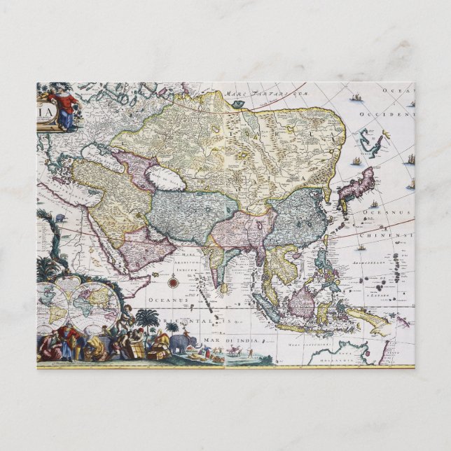 Antique Map of Asia | 1696 Postcard (Front)
