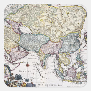 Antique Map of Asia 1696 Square Sticker