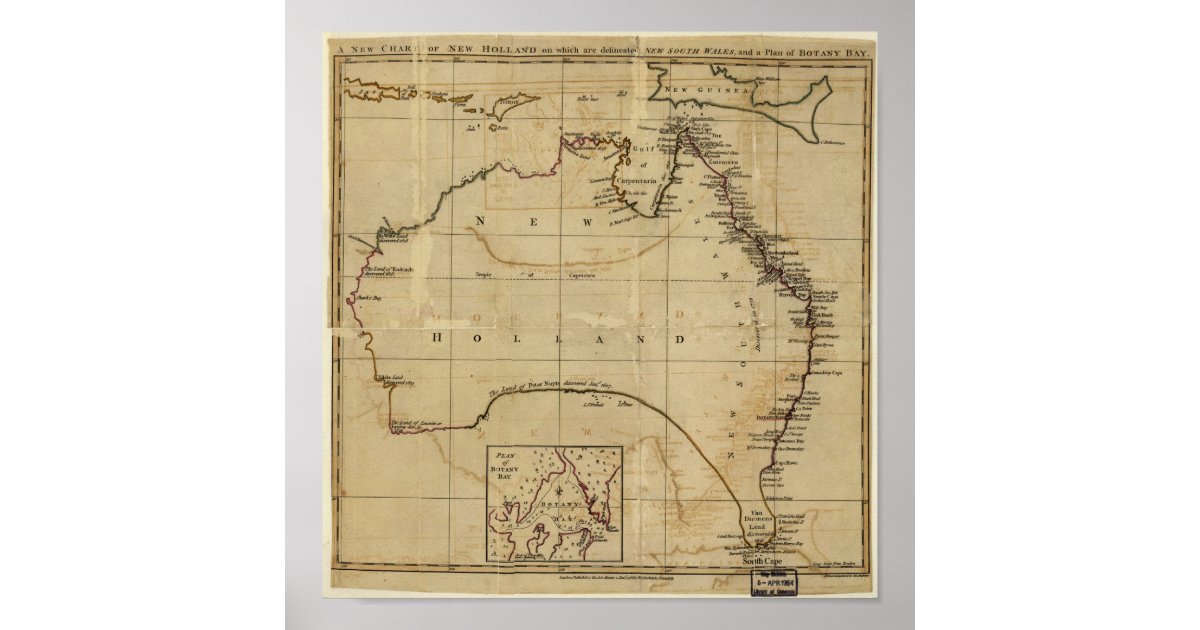 Antique Map of Australia circa 1770 Poster | Zazzle.com.au