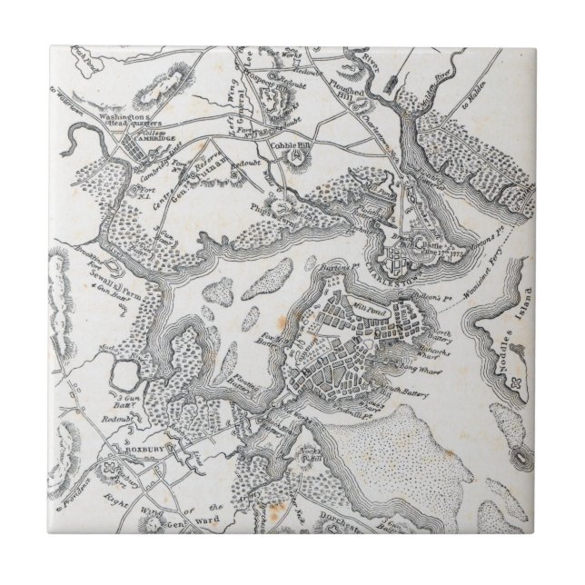 Antique Map of Boston | 1775-1776 Ceramic Tile (Front)