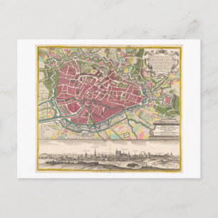 Antique Map of Brussels, Belgium, Postcard