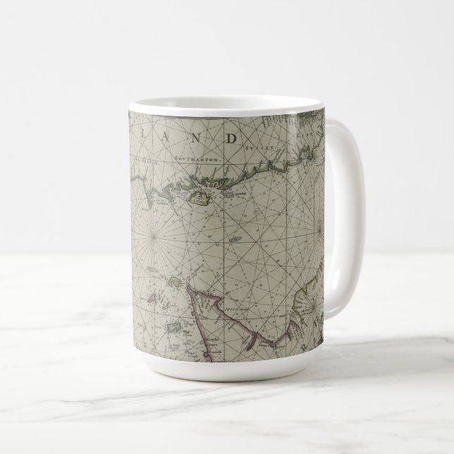 Antique Map of Channel, 1666 (colour engraving) Coffee Mug (Front Right)