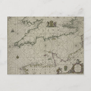 Antique Map of Channel, 1666 (colour engraving) Postcard
