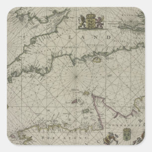 Antique Map of Channel, 1666 (colour engraving) Square Sticker