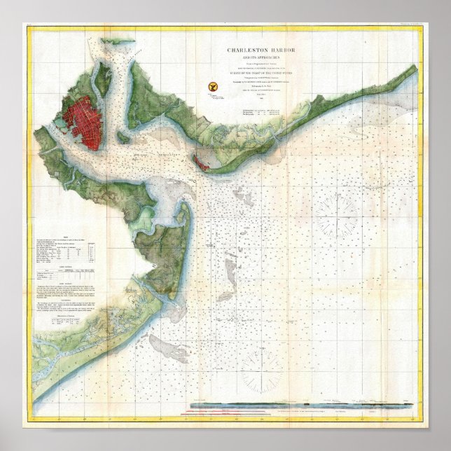 Antique map of Charleston Harbor South Carolina Poster (Front)