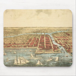 Antique Map of Chicago, LaSalle Street and River Mouse Pad
