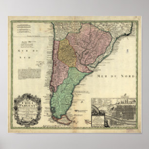 Antique Map of Chile & Paraguay 1733 Poster