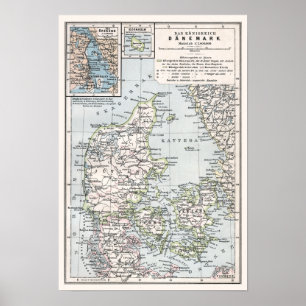 Antique Map of Denmark, Danemark, Danmark Poster