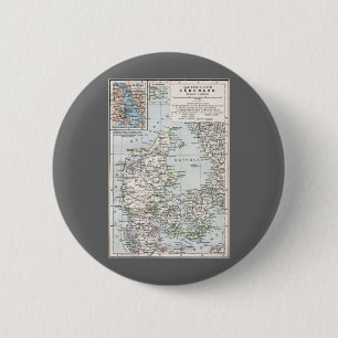 Antique Map of Denmark, Danmark in Danish, 1905 6 Cm Round Badge