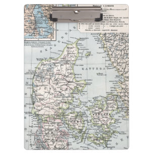 Antique Map of Denmark, Danmark in Danish, 1905 Clipboard