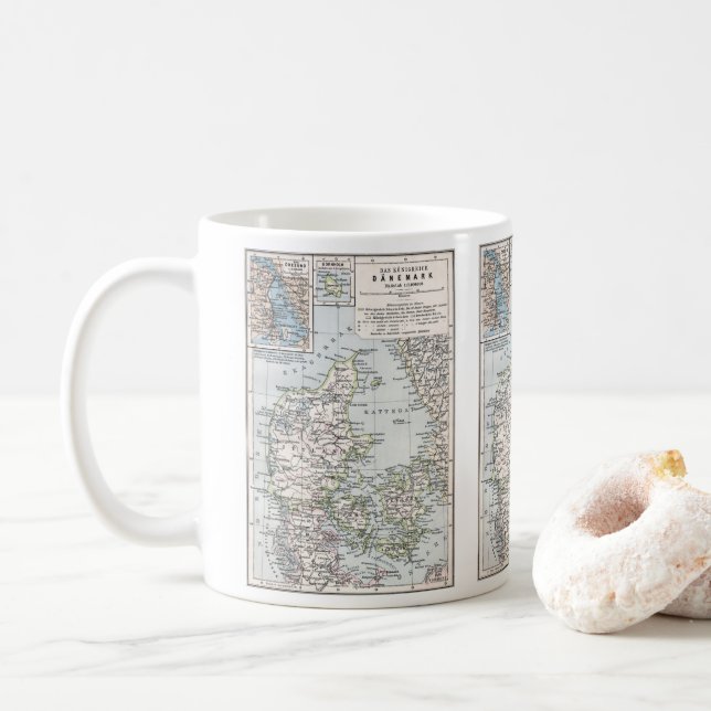 Antique Map of Denmark, Danmark in Danish, 1905 Coffee Mug (With Donut)