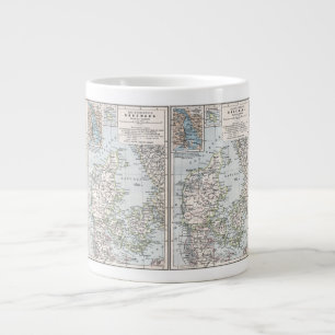 Antique Map of Denmark, Danmark in Danish, 1905 Large Coffee Mug
