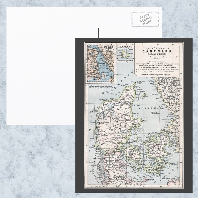Antique Map of Denmark, Danmark in Danish, 1905 Postcard (Creator Uploaded)