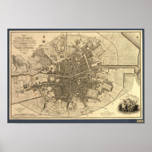 Antique Map of Dublin Ireland, 1797 Poster