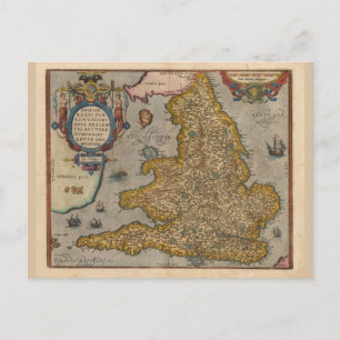 Antique Map of England from 1573 Postcard