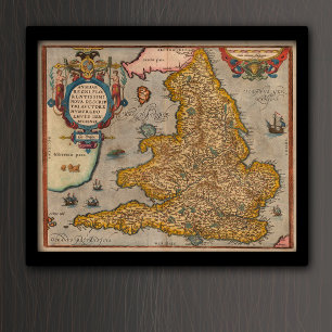 Antique Map of England from 1573 Poster