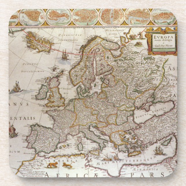Antique Map of Europe by Willem Jansz Blaeu, c1617 Coaster (Front)