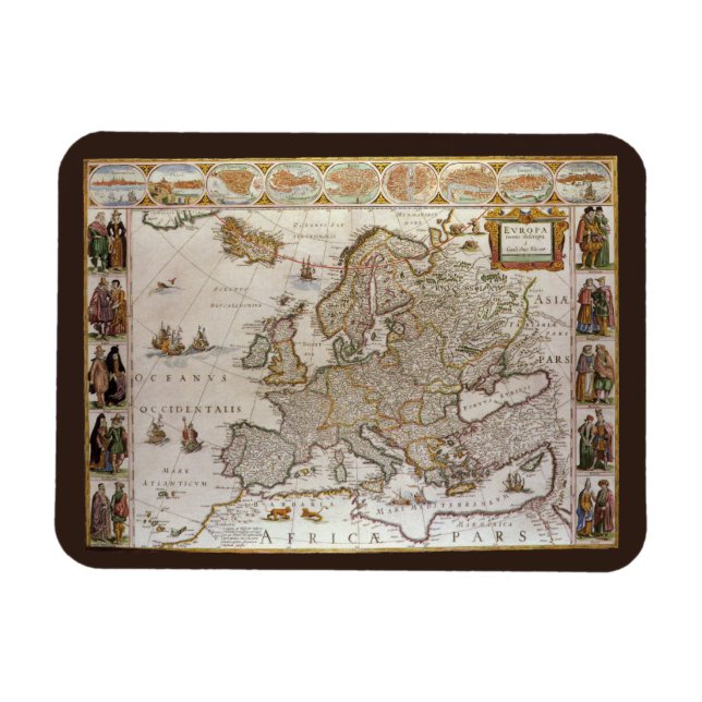 Antique Map of Europe by Willem Jansz Blaeu, c1617 Magnet (Horizontal)