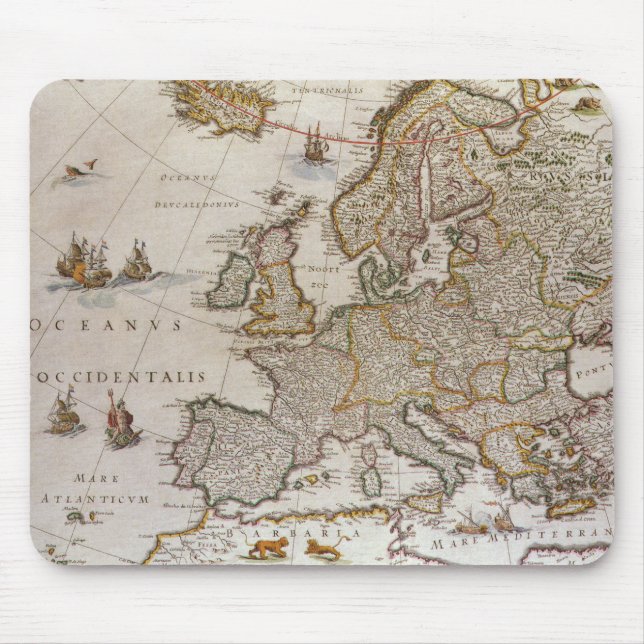 Antique Map of Europe by Willem Jansz Blaeu, c1617 Mouse Pad (Front)