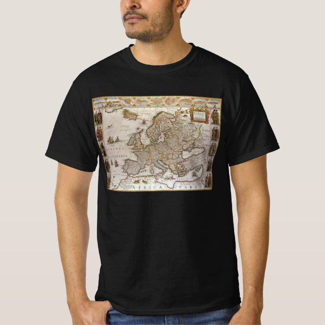 Antique Map of Europe by Willem Jansz Blaeu, c1617 T-Shirt (Front)