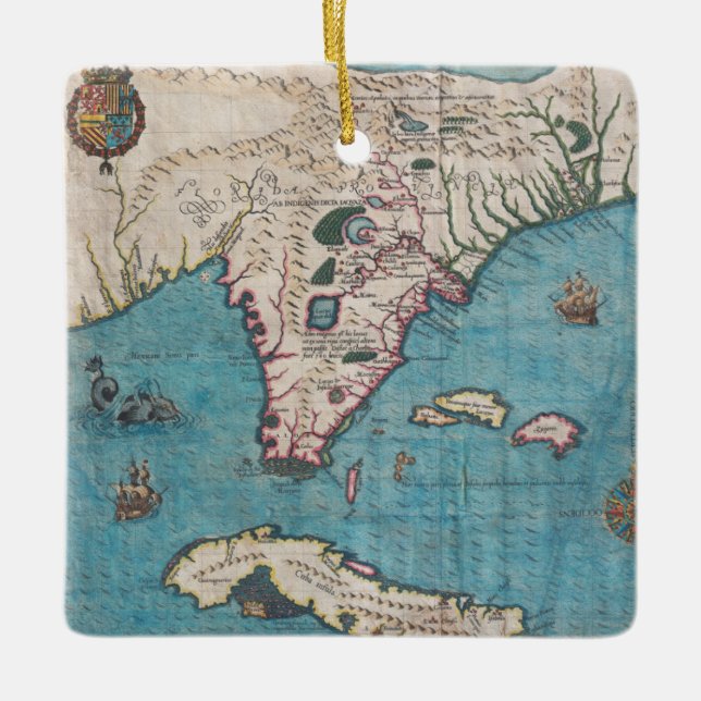 Antique Map of Florida and Cuba Ceramic Ornament (Front)