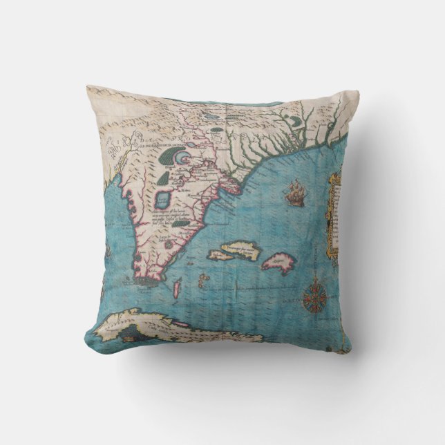 Antique Map of Florida and Cuba Cushion (Front)